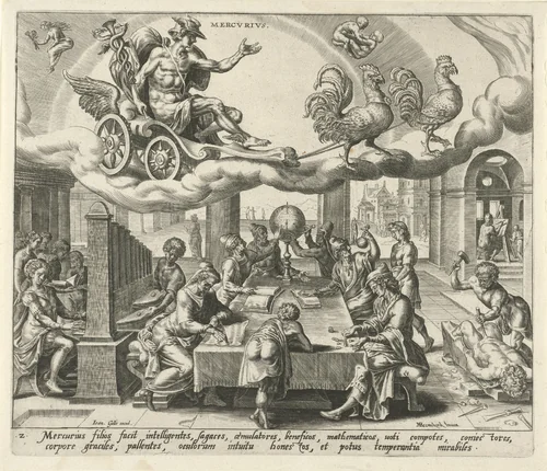 De planeet Mercurius en zijn kinderen by Harmen Jansz Muller, print, 1566-1570