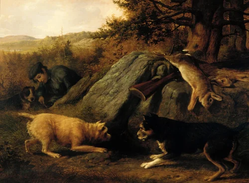 The Rabbit Hunters by Thomas Hewes Hinckley, artwork, 1850