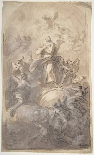 The Virgin Immaculate in Glory (recto); Sketch of a Part of a Leg and a Hand (verso) by Domenico Mondo, drawing, 1723-1806