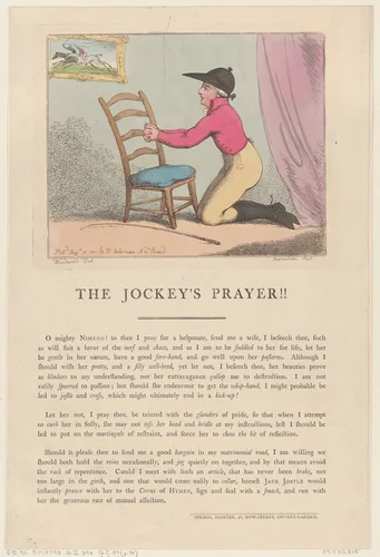 The Jockey's Prayer!! by Thomas Rowlandson, print, 1801