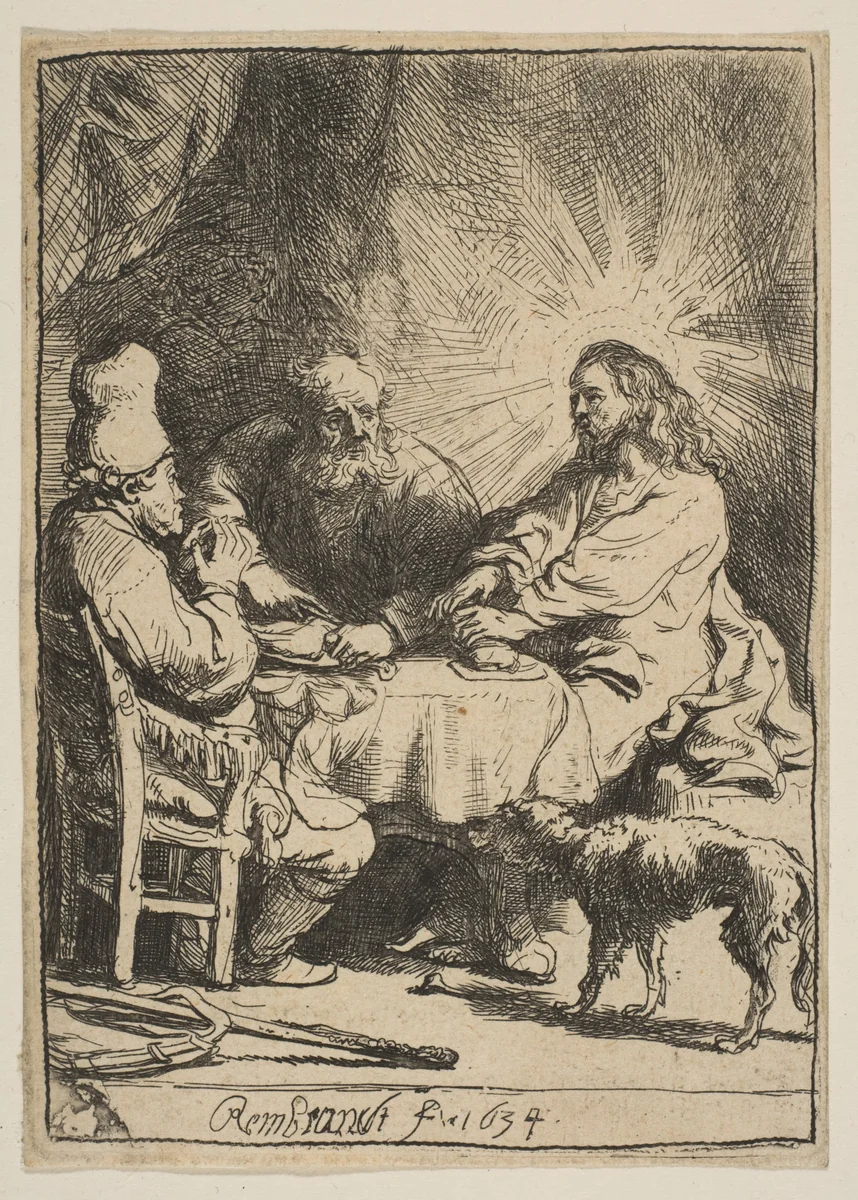Christ at Emmaus: The Smaller Plate by Rembrandt van Rijn, print, 1634