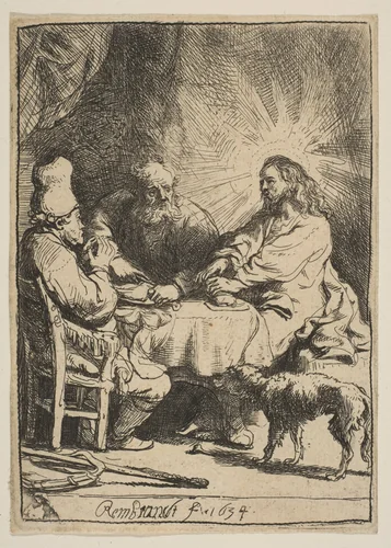 Christ at Emmaus: The Smaller Plate by Rembrandt van Rijn, print, 1634