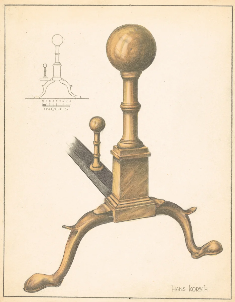 Andiron (one of pair) by Hans Korsch, index of american design, 1937