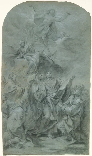 The Ascension of Christ (recto); Head of a Bearded Man Looking Down (verso) by Pierre Charles Trémolières, drawing, 1732-1742