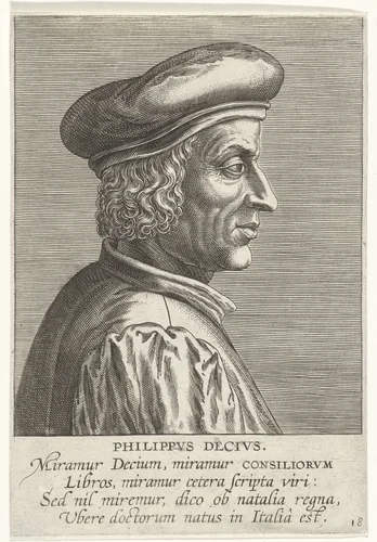 Portret van Filippo Decio by Philips Galle, print, 1587-1606