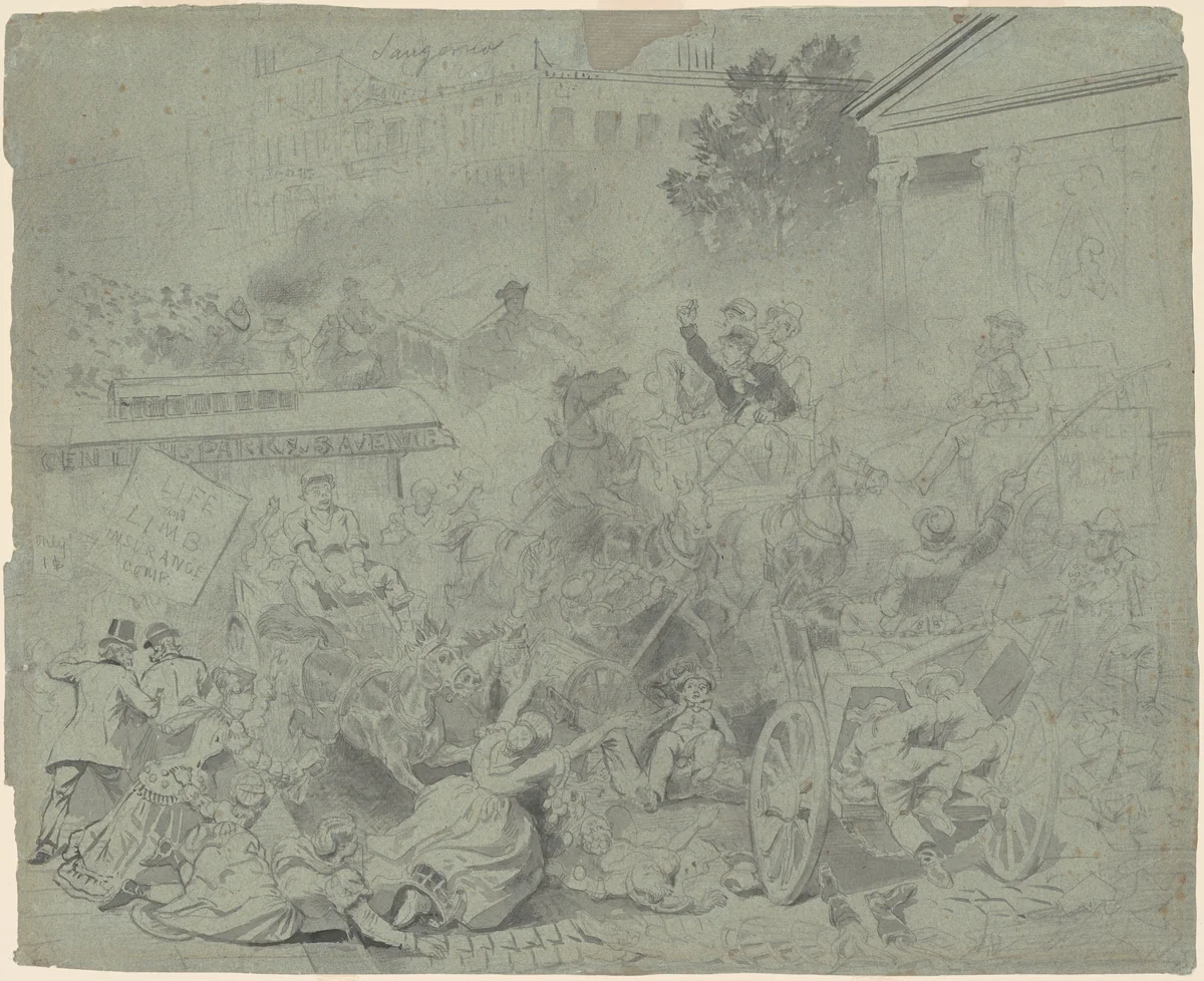 New York—Street Scene by Emanuel Leutze, drawing, 1859-1868