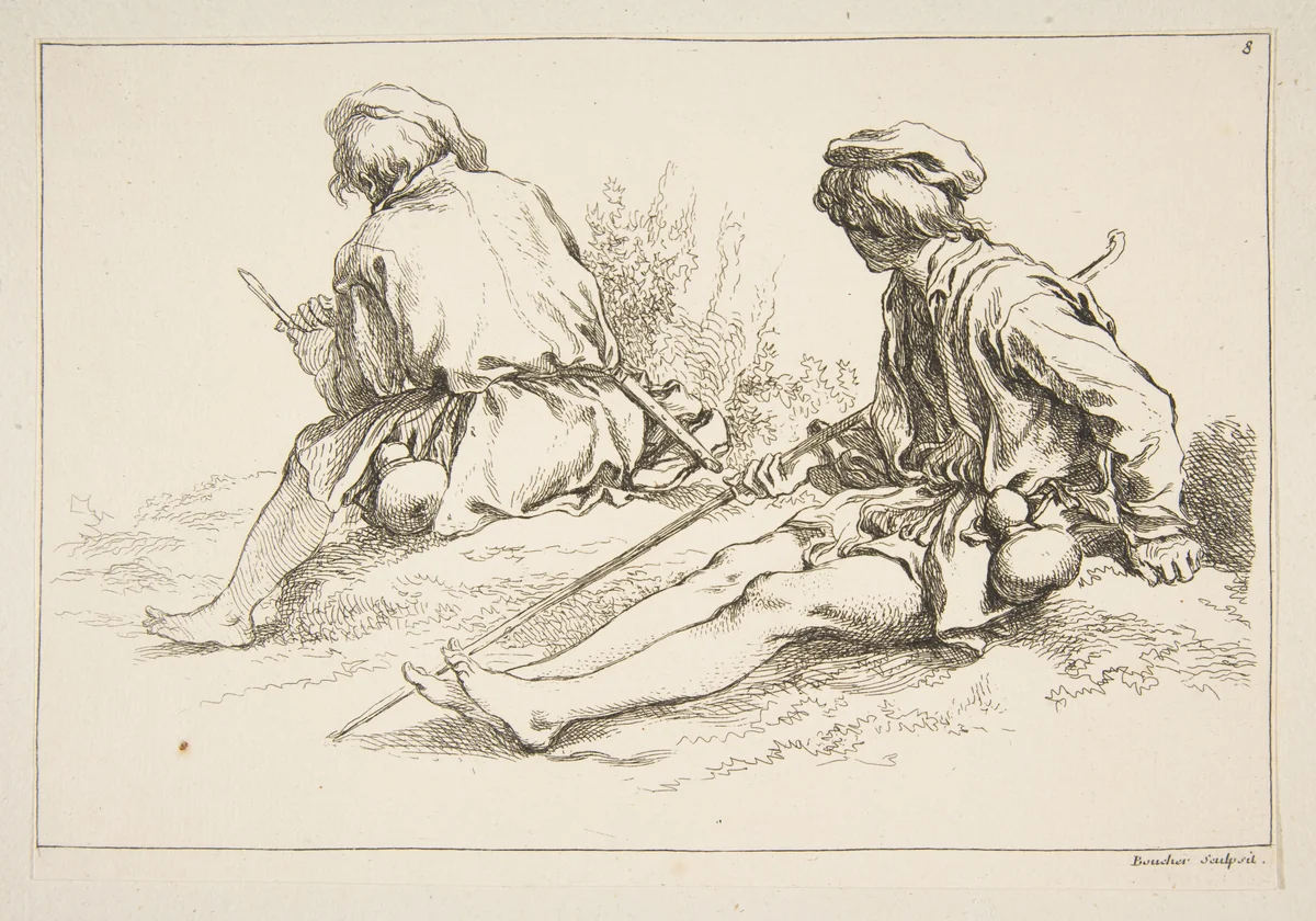 Sheet of Sketches, from "Livre d’étude d’après les desseins originaux de Blomart" by François Boucher, print, 1735