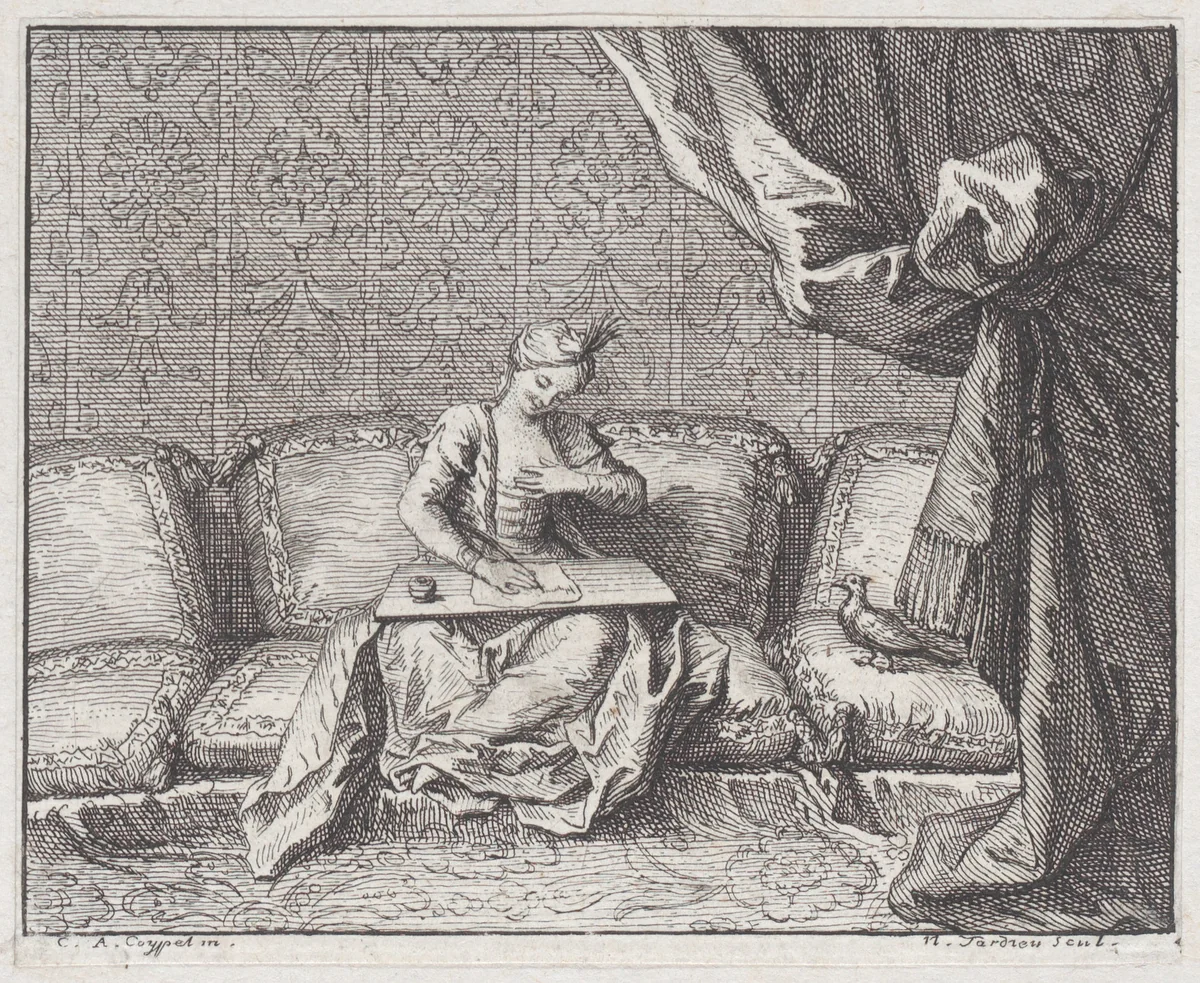 Book 3, Fable 4: The Two Pigeons (Les Deux Pigeons), from "Fables Nouvelles" by Nicolas Henry Tardieu, print, 1719