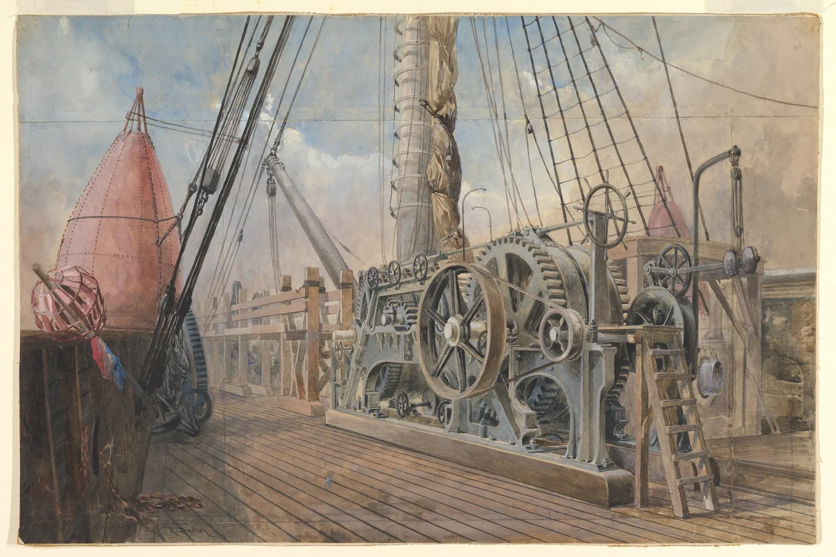 Deck of the Great Eastern, the Cable Trough, etc., 1866 by Robert Charles Dudley, drawing, 1861-1871