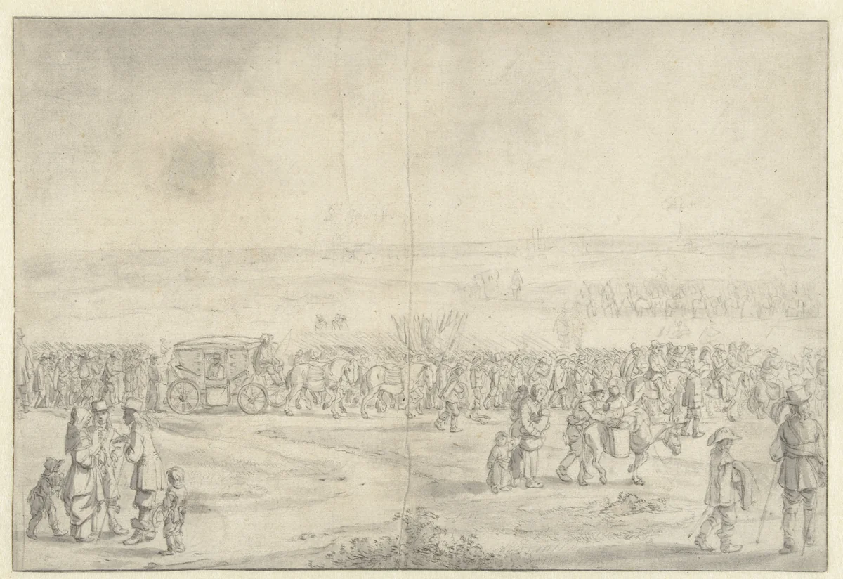 Uittocht van het Spaanse Garnizoen na de inneming van Hulst, op 5 November 1645 by Jan Martszen de Jonge, drawing, 1645-1646