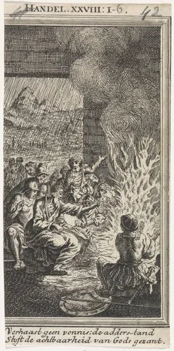 Paulus wordt gebeten door een adder by anonymous, print, 1712