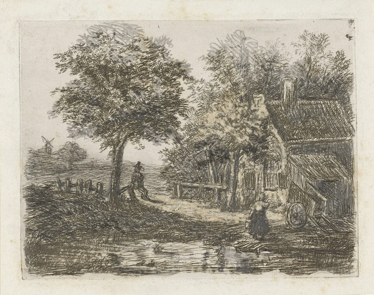 Boerderij aan het water by David van der Kellen, print, 1814-1859