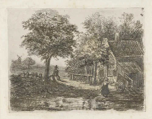 Boerderij aan het water by David van der Kellen, print, 1814-1859