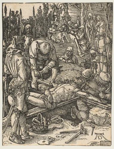 Christ Nailed to the Cross, from "The Small Passion" by Albrecht Dürer, print, 1509