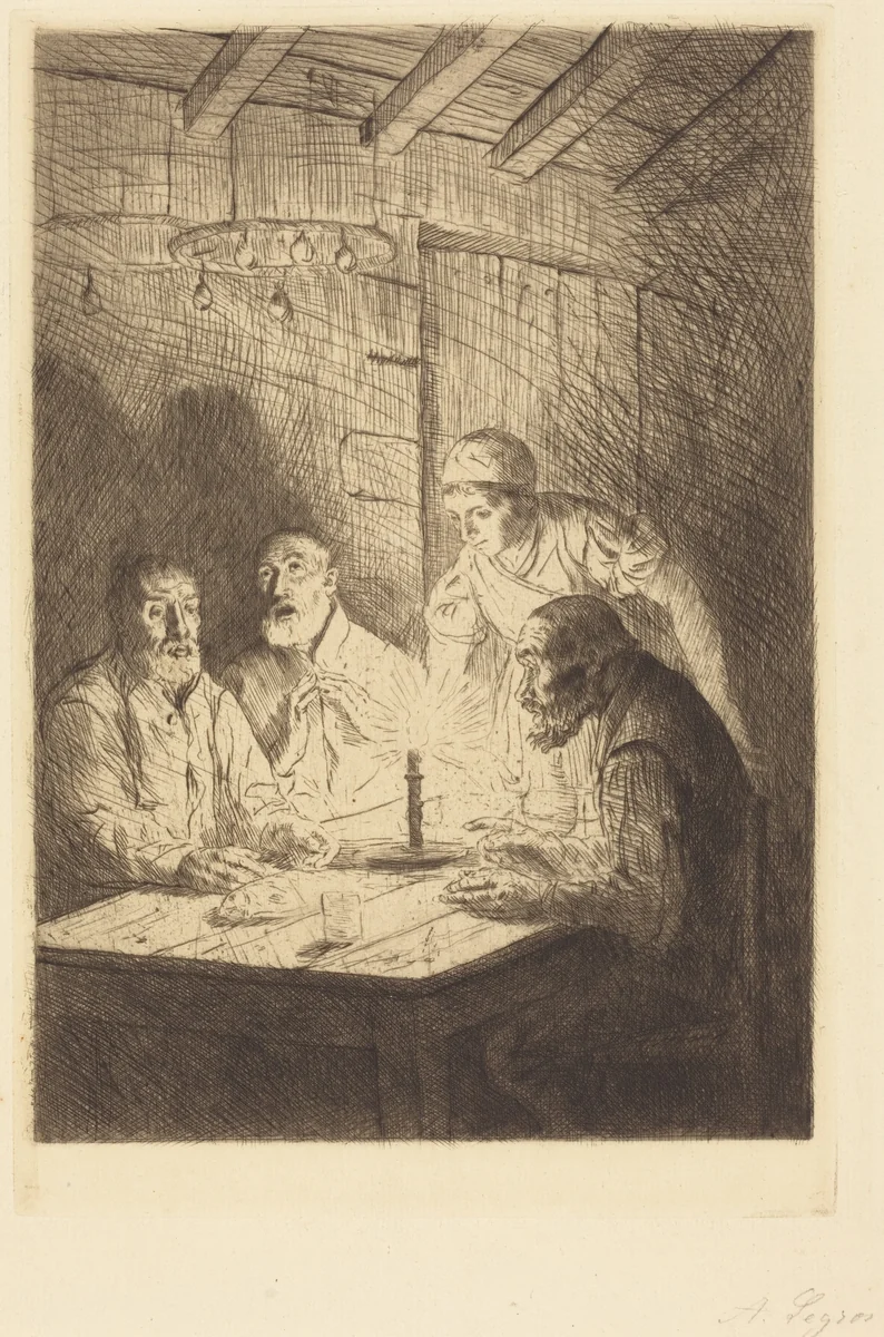 Supper of the Poor (Le souper chez misere) by Alphonse Legros, print, 1837-1911