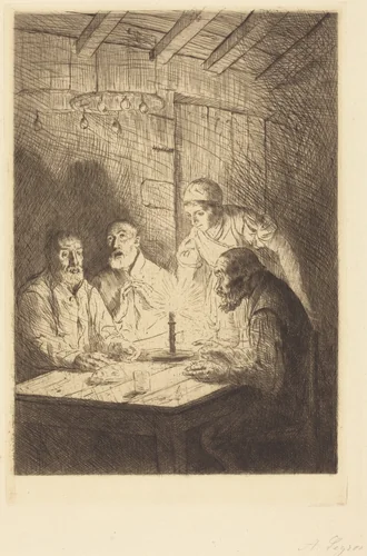 Supper of the Poor (Le souper chez misere) by Alphonse Legros, print, 1837-1911