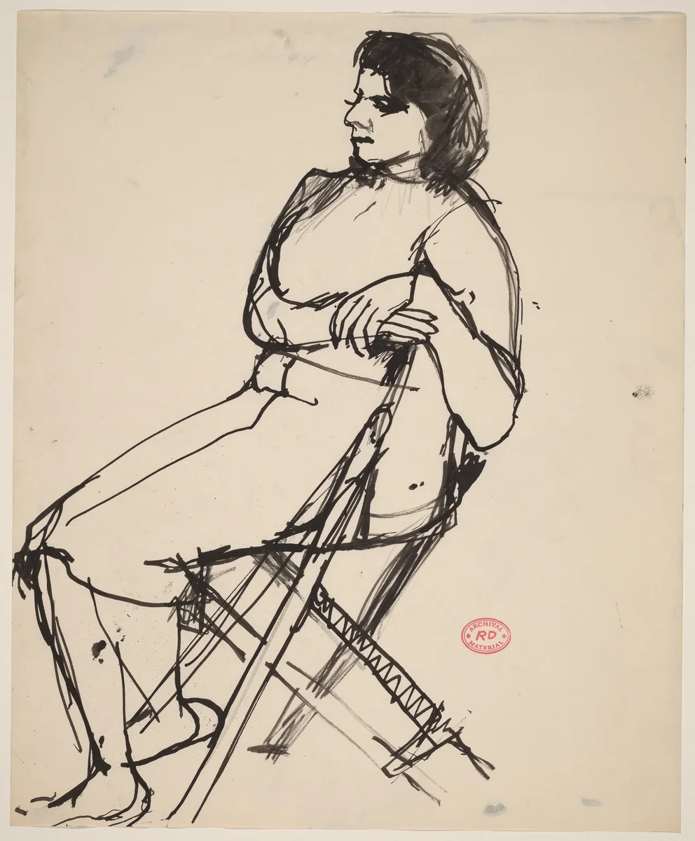 Untitled [side view of a woman seated in a folding chair] by Richard Diebenkorn, drawing, 1955-1967