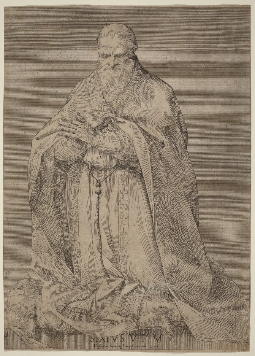 Pope Sixtus V by Prospero Bresciano; Giuseppe Cesari, print, 1589