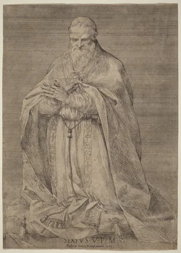 Pope Sixtus V by Prospero Bresciano; Giuseppe Cesari, print, 1589