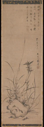 Orchids and Rock by Gyokuen Bonpō, painting, 1367-1433