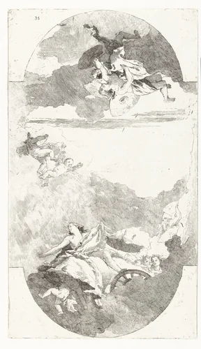 Diana stuurt winden om Iphigenia te redden by Giovanni Domenico Tiepolo, print, 1755-1759