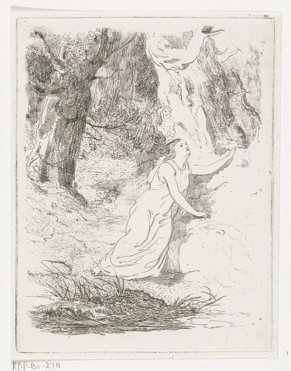 Olwene zwerft rond in het bos by Karel Frederik Bombled, print, 1852-1902
