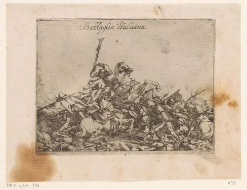 Italianen in een veldslag by Johann Wilhelm Baur, print, 1633