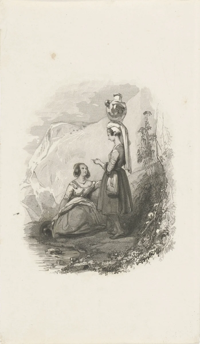 Twee waterdraagsters rusten uit by Henricus Wilhelmus Couwenberg, print, 1830-1845