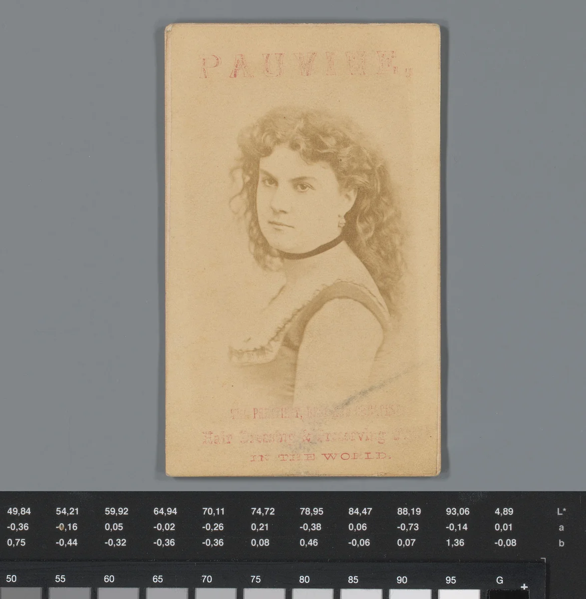 Reclame voor haarproducten van H.W. Barker & Co. te New York, met een portret van een onbekende vrouw by anonymous, photograph, 1850-1915