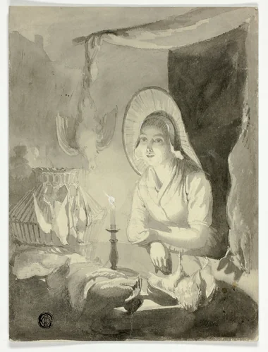 Woman Dressing Fowl by Unknown Artist, drawing, 1800-1899