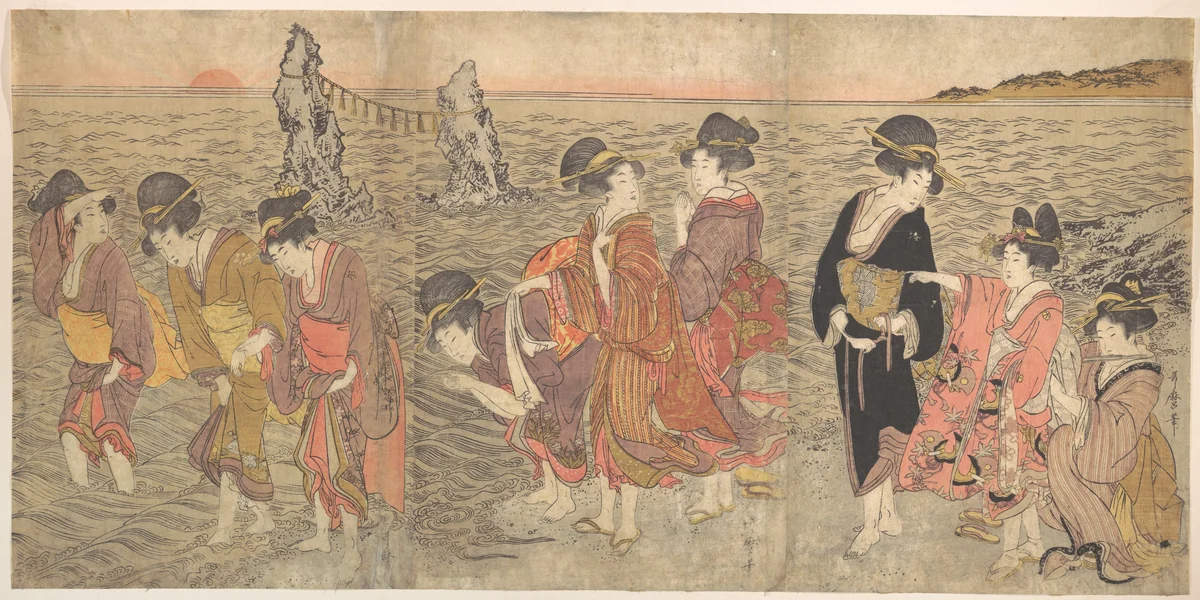 Women Worshipping the Rising Sun between the Twin Rocks at Ise by Kitagawa Utamaro (喜多川歌麿), print, 1754-1806