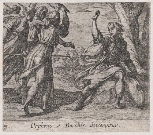 Plate 99: The Death of Orpheus (Orpheus a Bacchis discerpitur), from Ovid's 'Metamorphoses' by Antonio Tempesta, print, 1606