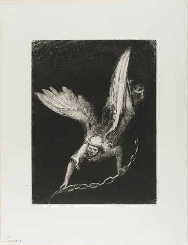 And I Saw an Angel Come Down from Heaven, Having the Key of the Bottomless Pit and a Great Chain in His Hand, plate 8 of 12 by Odilon Redon, print, 1899