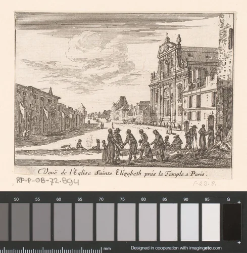Gezicht op de kerk van Sainte-Elisabeth te Parijs by Israël Silvestre, print, 1631-1661