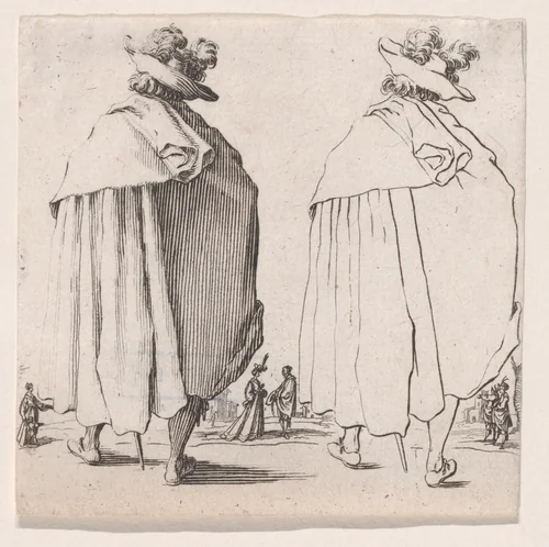 L'Homme au Grand Manteau vu de Dos (Man with a Large Mantle Viewed from Behind), from "Varie Figure" (Various Figures) by Jacques Callot, print, 1615-1625