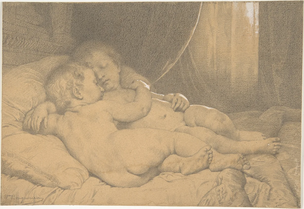 Two Sleeping Children by William Bouguereau, drawing, 1840-1905