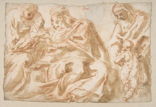 The Holy Family with Saint Elizabeth and the Infant Baptist by Cesare Pollino, drawing, 1560-1630