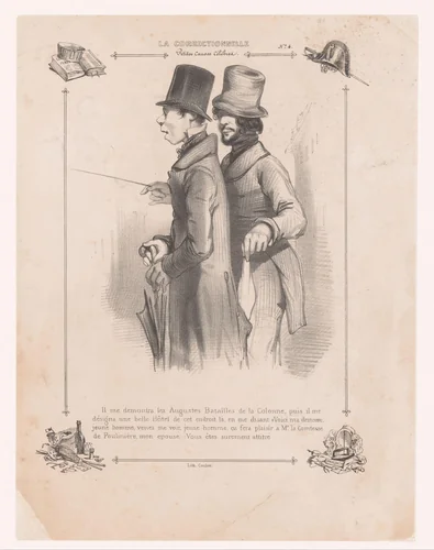 Man steelt zakdoek uit de broek van zijn gast by Paul Gavarni, print, 1840
