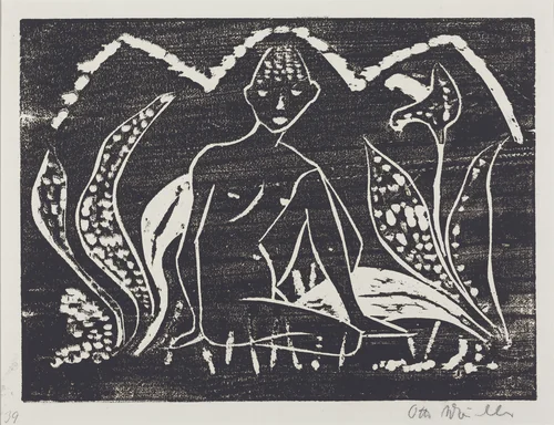 Nude Figure of a Boy in a Landscape (Knabe zwischen Blattpflanzen) by Otto Mueller, print, 1912