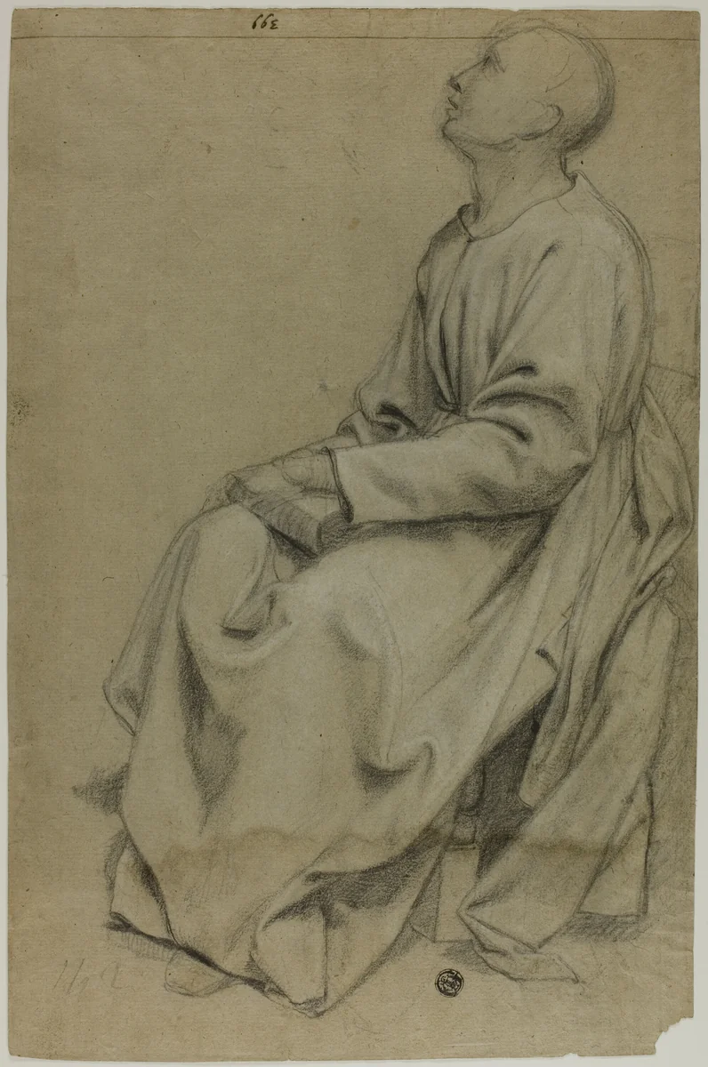Seated Monk Holding Book by Domenico Fiasella, drawing, 1600-1699