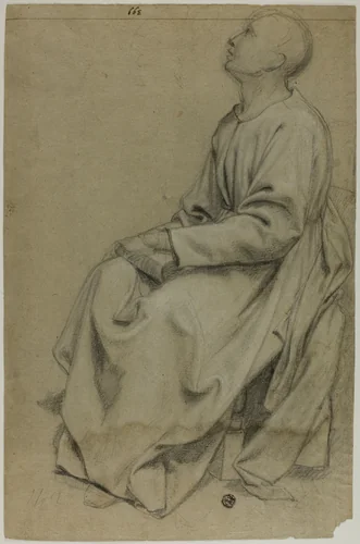 Seated Monk Holding Book by Domenico Fiasella, drawing, 1600-1699