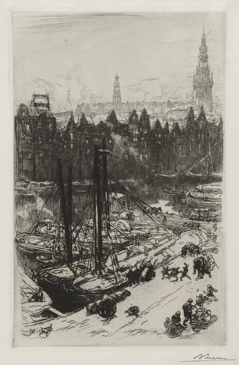 Amsterdam, vue de Victoria Hotel by Auguste Louis Lepère, print, 1901