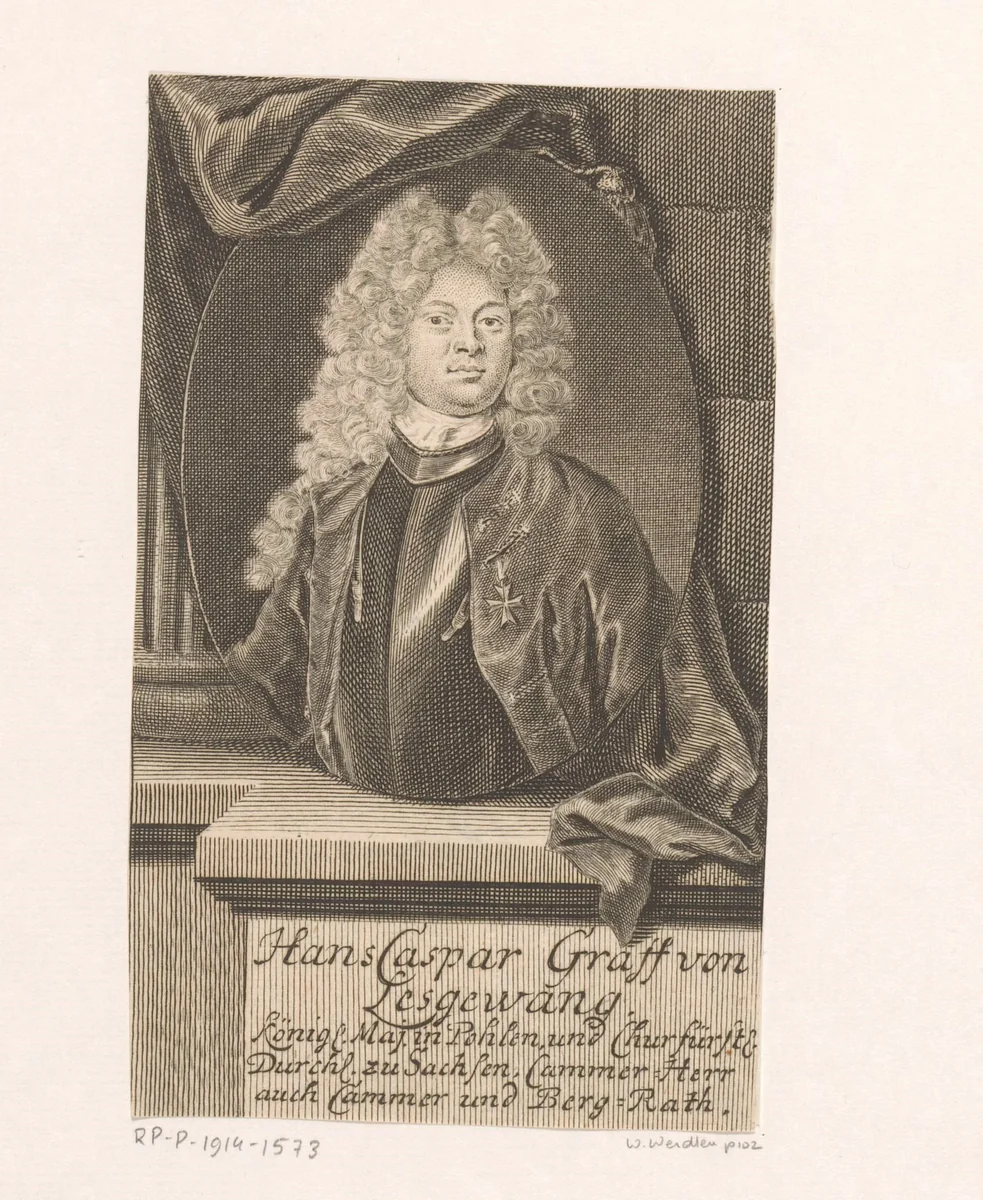 Portret van Hans Caspar Graf von Lesgewang by Martin Bernigeroth, print, 1714