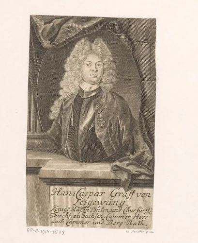 Portret van Hans Caspar Graf von Lesgewang by Martin Bernigeroth, print, 1714