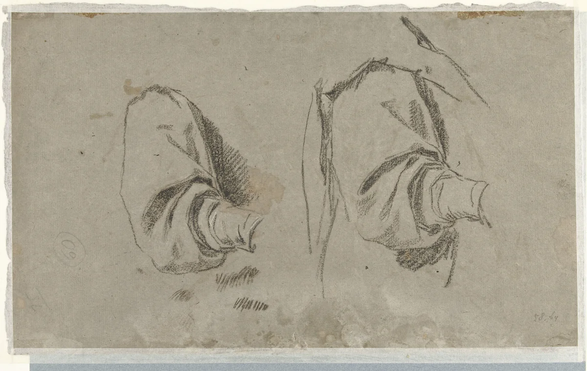 Twee studies van een arm by Unknown, drawing, 1588-1660
