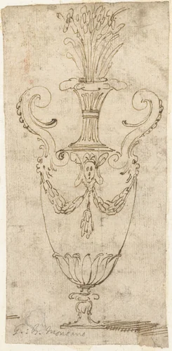 Siervaas met over de buik slingers en mascarons by Unknown, drawing, 1544-1621