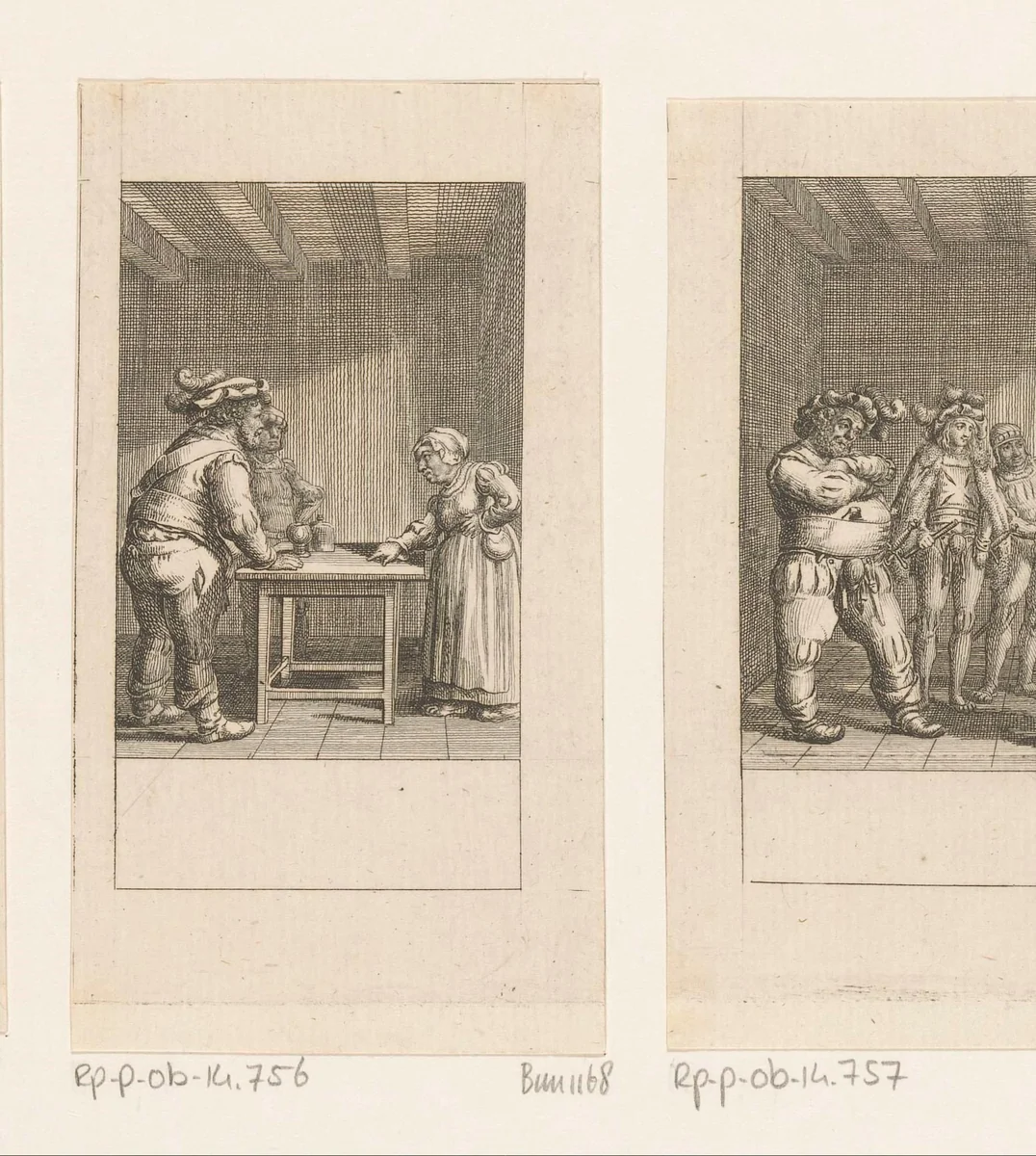 Falstaff beschuldigt de waardin van diefstal by Daniel Nikolaus Chodowiecki, print, 1785