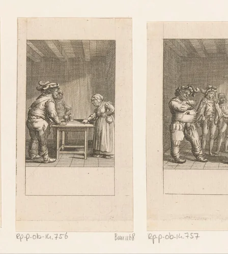 Falstaff beschuldigt de waardin van diefstal by Daniel Nikolaus Chodowiecki, print, 1785