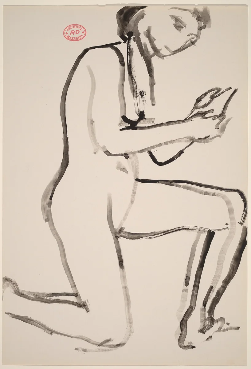 Untitled [female nude kneeling on right knee] by Richard Diebenkorn, drawing, 1955-1967