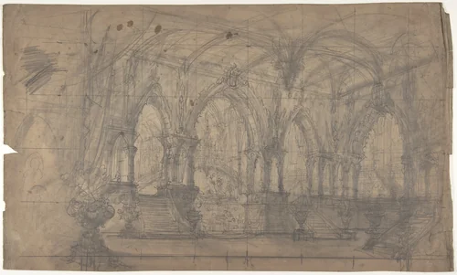 Design for a Stage Set at the Opéra, Paris by Eugène Cicéri, drawing, 1830-1890